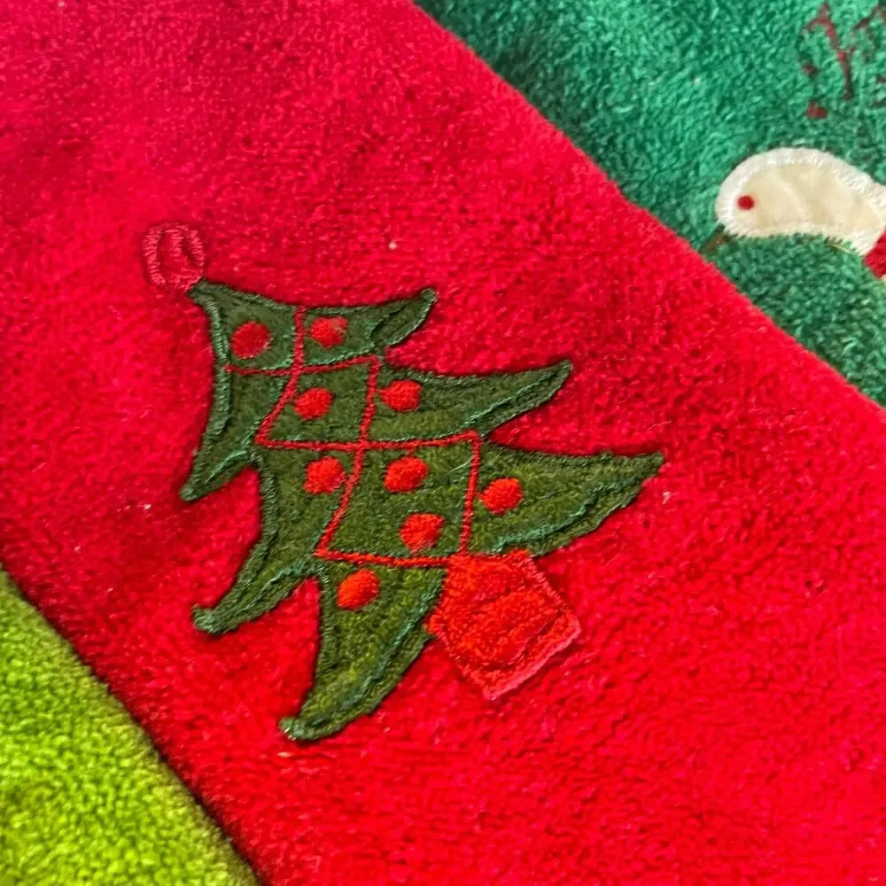 Vintage Fieldcrest Christmas Hand Towels 3pc Santa Tree Goose USA Cotton Fringe